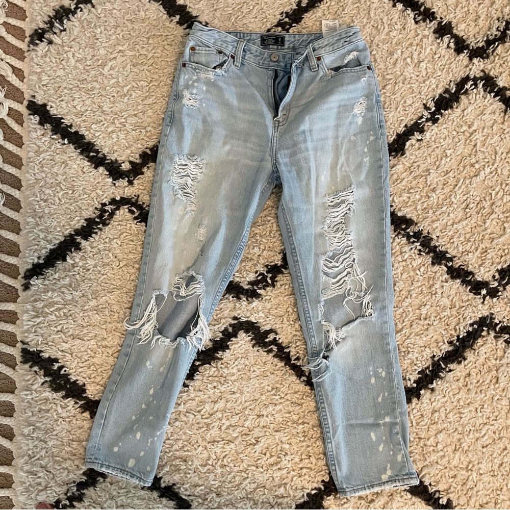 Abercrombie & Fitch Light Blue Distressed Boyfriend Jeans